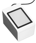 Hands Free Desktop Barcode Scanner USB Wired QR Code Reader For PC And POS with 350mm reading depth, angled view.
