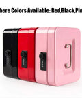 Medium Cash Box With Combination Lock, Built Tough Metal Money Safe With Removable Tray, Security Lock Box For Cash Or Valuables, Pink Finish