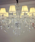 Modern Crystal Ceiling Pendant Light With Polished Chrome Frame And E14 Bulb Socket For Killer Kitchen Island Ambiance Or Cozy Living Room Glow That Truly Slaps Vibe Upward, featuring lampshades and hanging crystals.