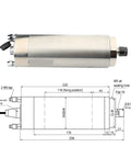 Heavy Duty 1500W Water Cooled CNC Spindle With Constant Torque And 80mm Diameter High Speed Motor showing detailed dimensions and features.