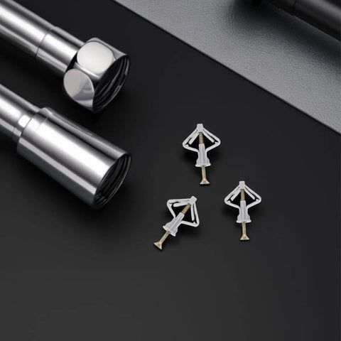 Heavy Duty Drywall Anchors And Screws Kit with plastic and steel butterfly anchors on black surface, 50 Sets.
