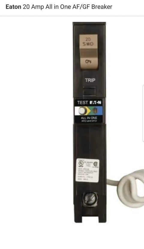 All In One 20 Amp Single Pole Circuit Breaker CHFN120A1CS Cutler Hammer CH Series black with labels and wires visible