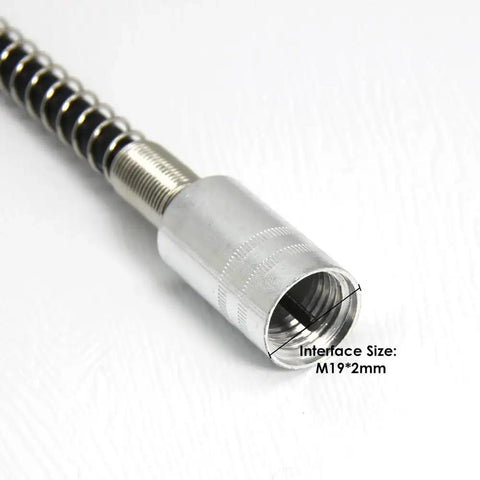 Close-up of Dead Nuts Tough 42 Inch Flexible Flex Shaft Rotary Tool Attachment Fits Dremel Mini Drill Extension with M19 interface.