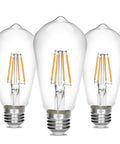Three Vintage Edison Style LED Filament Bulbs 40W Equivalent E26 Non Dimmable 450 Lumens Warm White 2700K with Clear Glass