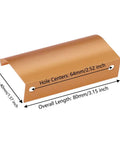 Six Piece 80mm Modern Style Finger Edge Pulls Aluminum Concealed Drawer Handles With Screws Rose Gold Finish dimensions