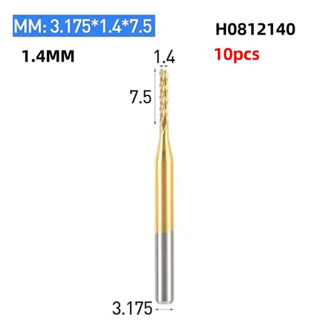 1.4mm drill bit from 10 Piece PCB Drill Bit Set Pro Grade Mini Drills Kit Tungsten Steel Bits For CNC Router Use with dimensions shown
