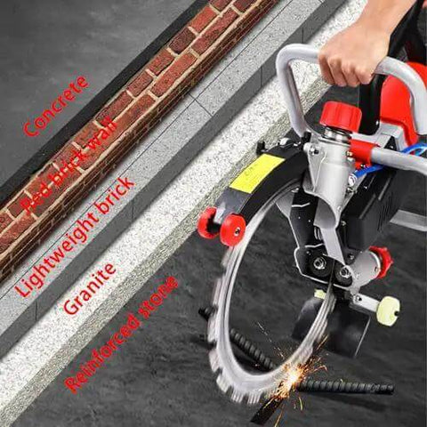 Heavy-Duty Concrete Circular Saw With Water Pump For Wet Dry Cutting Of Stone And Reinforced Concrete Up To 270mm Deep in action on granite and brick.
