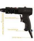Heavy Duty Adjustable Pneumatic Rivet Nut Gun With Quick Swap Self Locking Snout And Thread Insert Puller For Sheet Metal Works, side view with controls.
