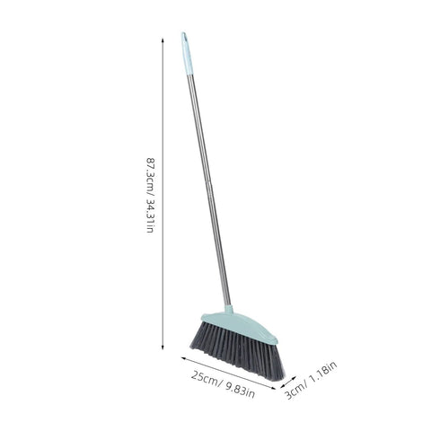 Grime Crushing Heavy Duty Broom With 34 Inch Long Handle For Sweeping Concrete Driveway Garage Patio And Indoor Floors No Sweat Household Cleaner With Convenient Storage Hook, upright view with dimensions.