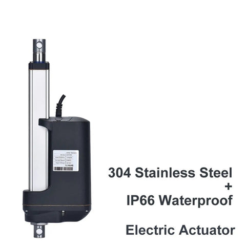 Heavy Duty Electric Linear Actuator DC 12V Real Deal 12000N Push Force Stainless Steel Shaft 1000Mm Stroke side view IP66 waterproof.