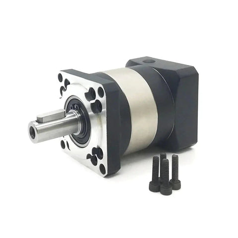 Badass Nema 23 Planetary Gearbox with silver casing, 11mm input shaft, and four securing screws for precise motor applications.