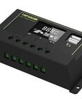 Close-up of 10A PWM charge controller from 30W 12V 24V Solar Panel Kit, Monocrystalline Battery Trickle Charger Maintainer.