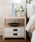 Nightstand with Five Pack Invisible Flush Drawer Pull Handles Matte Black Zinc Alloy Hidden Cabinet Pulls in bedroom setting