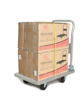 Heavy Duty Folding Flatbed Hand Cart Steel Platform Truck With Smooth Rolling Swivel Wheels For Moving Heavy Gear Garden Pots And Warehouse Storage Real Deal loaded with boxes.