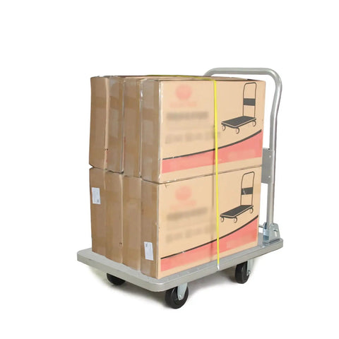 Heavy Duty Steel Platform Hand Truck And Four Wheel Folding Cart with stacked boxes for smooth everyday hauls.