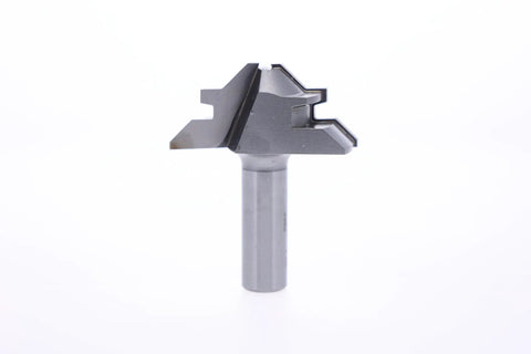 Pro Grade 45 Degree Lock Miter Router Bit With Two Inch Diameter And Half Inch Shank Two And Three Eighths Inch Overall Length