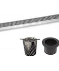 48 Inch Linear Shower Drain Slick Brushed Nickel Stainless Steel Side Outlet Offset Bundle with strainer and gasket.