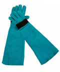 Blue Scratch Protective Pet Grooming Gloves for Dogs and Cats Long Sleeve Fake Leather Ergonomic Design
