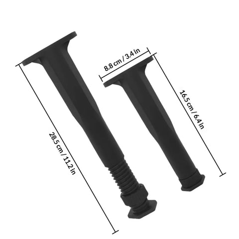 6 Pack T Shaped Adjustable Furniture Legs for beds and sofas, black PP material, height adjustable feet shown with measurements
