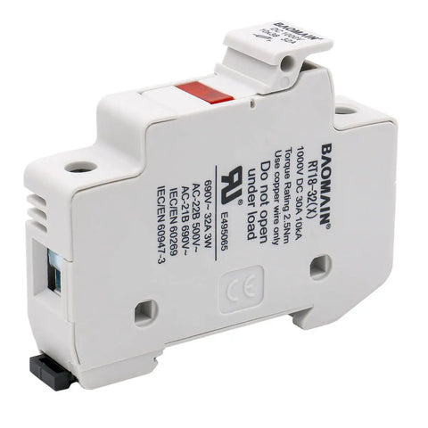 Side view of a 5-Pack Solar PV DIN Rail Fuse Holder 1 Pole 30A 1000VDC And 32A 690VAC High-Voltage Rated RT18-32