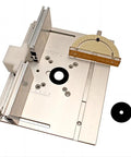 Heavy Duty Aluminum Router Table Insert Plate Kit for DIY Woodworking Benches With Flip Plate, Miter Gauge Guide shown from top view