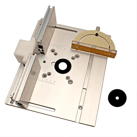 Heavy Duty Aluminum Router Table Insert Plate Kit for DIY Woodworking Benches With Flip Plate, Miter Gauge Guide shown from top view