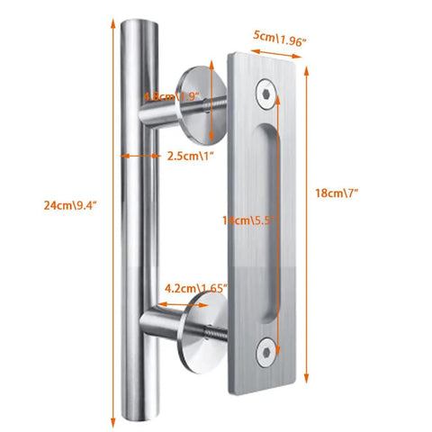 10 Inch Stainless Steel Sliding Barn Door Handles And Flush Pulls Set Double Sided Anti Rust Anti Corrosion Easy Install With Flat Bottom Plate Design No Slot Mount Brushed Finish For Modern Homes And Industrial Interiors