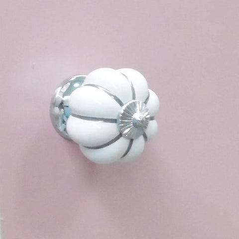 10 Pieces White Ceramic Round Pumpkin Knobs For Cabinets And Furniture, side view 40mm porcelain chrome pulls, zinc alloy