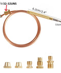Gas thermocouple kit with 900mm copper tube and universal brass adapters; M6x0.75 and M9x1 fittings