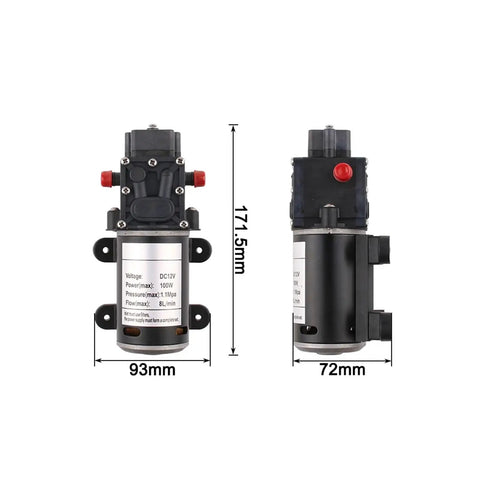 High Performance 12 Or 24 Volt 100 Watt Automatic Electric Diaphragm Water Pressure Pump With Self Priming Re Flow Design And Cooling Fan For Reliable Household Cleaning And Agricultural Spraying Tasks