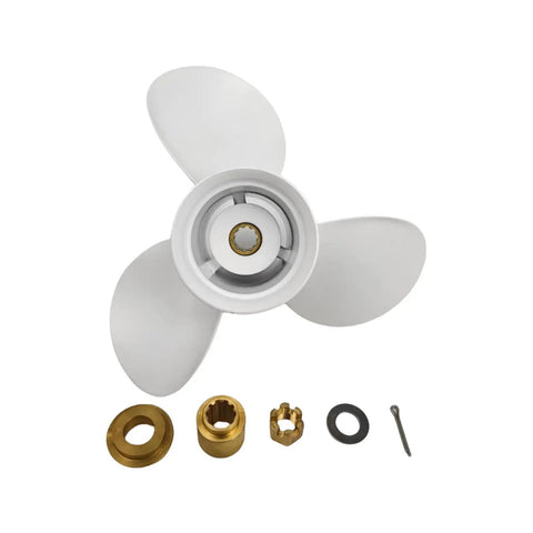9.875 X 11 Pitch Aluminum Propeller For Yamaha Outboard 20 To 30 HP RH 10 Spline With Hub Nut Kit
