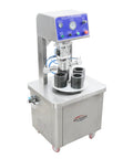 Heavy Duty Vacuum Capper For Glass Jars And Tin Cans With Adjustable 30 To 80 Mm Jaw, stainless steel design with multiple jar holders.