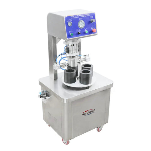 Heavy Duty Vacuum Capper For Glass Jars And Tin Cans With Adjustable 30 To 80 Mm Jaw, stainless steel design with multiple jar holders.