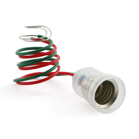 Heavy Duty E10 Screw Lamp Holder With Wire Nickel Socket for small bulbs, showing prewired cup socket with red and green wires.
