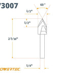 Kickass V Groove Router Bits Set With Quarter Inch Shanks designed for precision woodworking, 60-degree angle, and ergonomic dimensions.