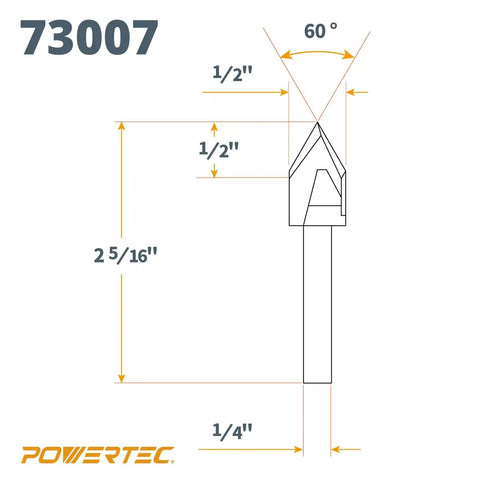 Kickass V Groove Router Bits Set With Quarter Inch Shanks designed for precision woodworking, 60-degree angle, and ergonomic dimensions.