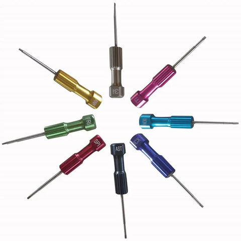 8 Piece Abutment Technician Tools Screwdrivers Kit With Gray Stand Box Pro Grade Portable Set color-coded in a circular layout