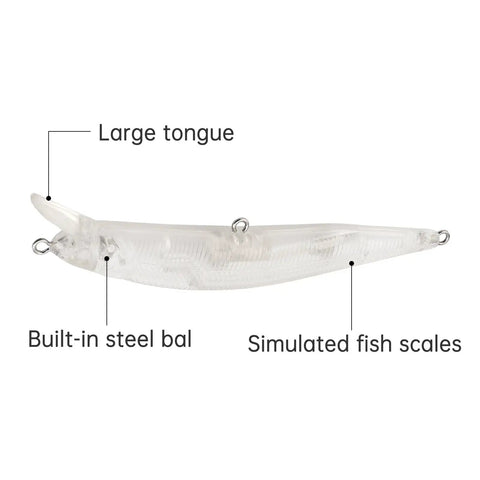 Unpainted Blank Minnow Crankbait Lures Kit 20 Pcs ABS Topwater Fishing Lures With Steel Rattle, large tongue, simulated scales