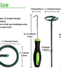 Circle Top Landscape Staples 6 Inch Green Turf Stakes 9 Gauge Beefy Heavy Duty Yard Lawn Spikes with Hook and G Shape Design