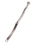 Side view of stainless steel single-pin heavy-duty tri-clamp with wing nut and forked end