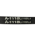 Close-up view of V Belt A1118 For Drive Transmission System, 1118mm inner girth, showing labeling on neoprene rubber surface.