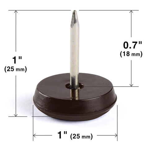 1 Inch Nail-On Chair Glides 40 Pieces Brown Floor Protectors with nail detail, dimensions labeled as 1 inch by 0.7 inch.