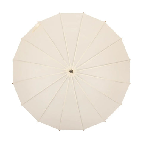 Top view of Wooden J Handle 40 Inch Golf Umbrella Windproof All Weather Auto Open 16 Rib Arc Vintage Cane Umbrella Classic Stick Wedding Cane White