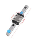 Miniature Linear Rail Block Set With Ball Retainer For Smooth Precision Movement, 100mm Bearing Steel Rail, with side view measurements.