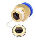 Close-up of Straight Pneumatic Push To Connect Fittings G1/2 Male To 16mm Tube OD showing inner threading detail, durable metal body.
