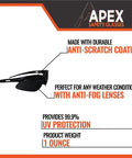 Foreman Approved Rugged Safety Glasses Featuring Anti Scratch And Anti Fog Coating Lightweight Comfort Fit Heavy Duty tinted lens side view