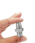 Hand holding a Heavy-Duty Metal Pneumatic Quick Couplings Kit For 4mm, 6mm, 8mm, 10/12/14mm OD Tubing part.
