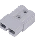 Heavy Duty Quick Connect Battery Power Plug Hella Tough 120 Amp 600 Volt Disconnector with gray plastic shell.