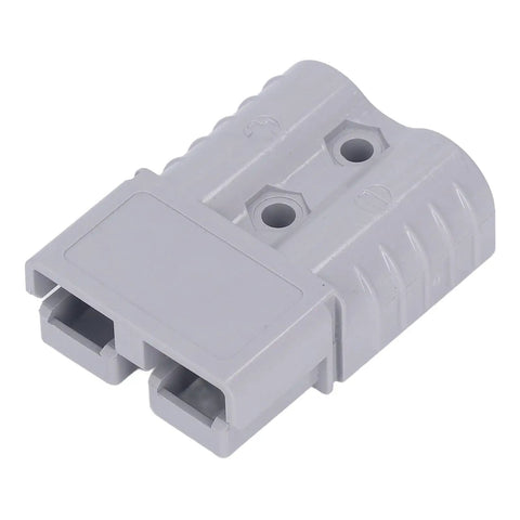 Heavy Duty Quick Connect Battery Power Plug Hella Tough 120 Amp 600 Volt Disconnector with gray plastic shell.