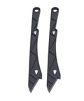 Pair of black push sticks for woodworking, side view, ergonomic handle for safe, precise cuts, set of two, durable ABS.
